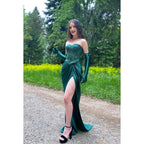Vestido de noche largo de satén fruncido con cuentas y escote corazón sin tirantes para fiesta de graduación