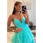 Glitzer A-Linie V-Ausschnitt Spaghettiträger Ballkleid Ballkleid Abendkleider 