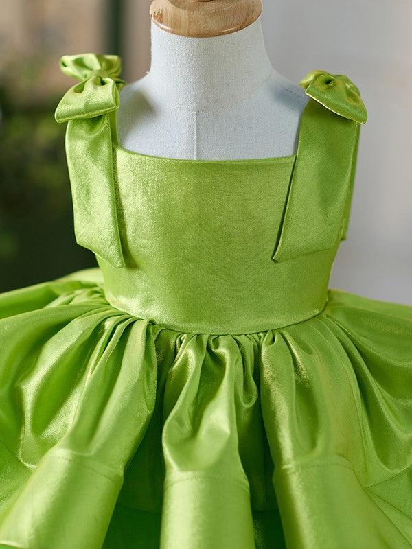 Vestido de tul satinado verde hasta la rodilla para niña 
