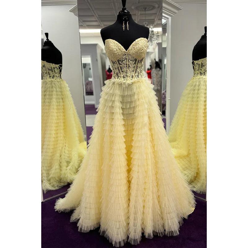 V-Neck Sleeveless A-Line Applique Slit Formal Prom Dress