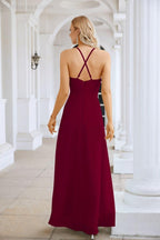 Ladies Chiffon Spaghetti Strap V Neck Front Slit Floor Length Bridesmaid Evening Dress Prom Party Wedding Evening Dress 28116-numbersea