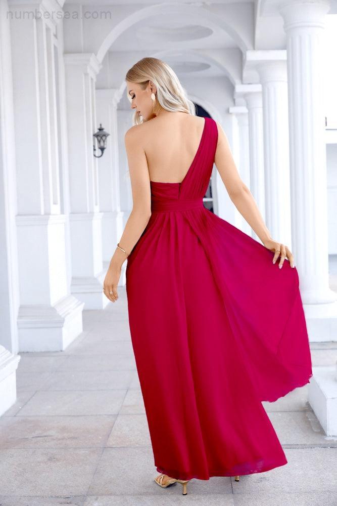Ladies Chiffon One Shoulder Bridesmaid Evening Dress Wedding Party Evening Dress 28133-numbersea