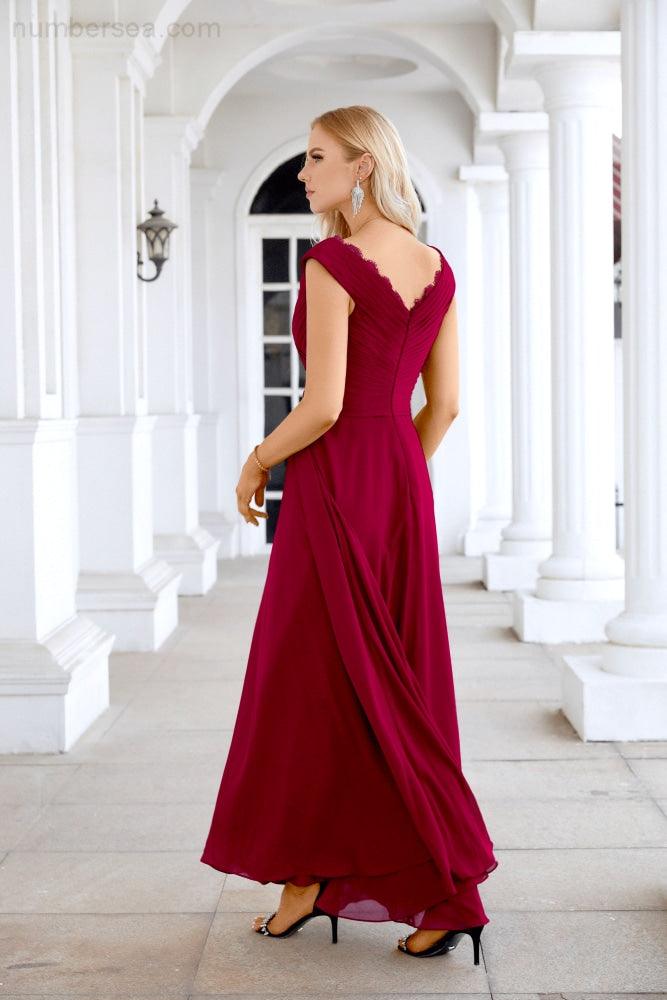 Ladies Chiffon V Neck Sleeveless Floor Length Bridesmaid Evening Dress Wedding Party Evening Dress 28126-numbersea