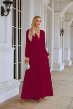Ladies V Neck Chiffon Long Sleeve Front Slit Bridesmaid Evening Dress Wedding Party Shopping Evening Dress 28109-numbersea