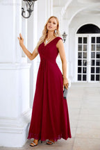 Ladies Chiffon V Neck Sleeveless Floor Length Bridesmaid Evening Dress Wedding Party Evening Dress 28126-numbersea