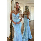 Sheath Sweetheart Lace Appliques Long Prom Dress for Teens