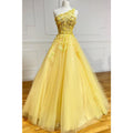 Vestido de fiesta amarillo único con apliques 3D y un solo hombro 