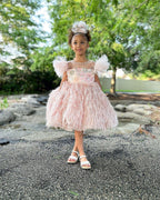 Elegantes rosa Schmetterling Verzierungen Baby Mädchen Kleid 