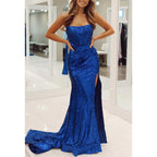 Sequined Detachable Off-shoulder with Side Slit Party Prom Evening Dress