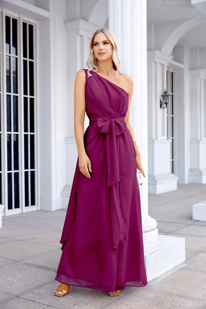 Ladies Chiffon One Shoulder Bridesmaid Evening Dress Wedding Party Evening Dress 28133-numbersea