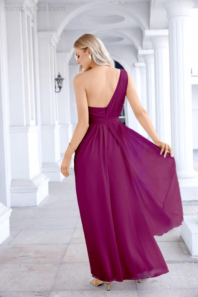 Ladies Chiffon One Shoulder Bridesmaid Evening Dress Wedding Party Evening Dress 28133-numbersea