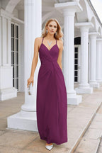 Ladies Chiffon Spaghetti Strap V Neck Front Slit Floor Length Bridesmaid Evening Dress Prom Party Wedding Evening Dress 28116-numbersea