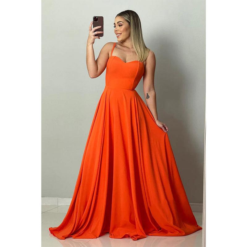 Spaghettiträger Herzausschnitt Langes Brautjungfernkleid Abendkleid 