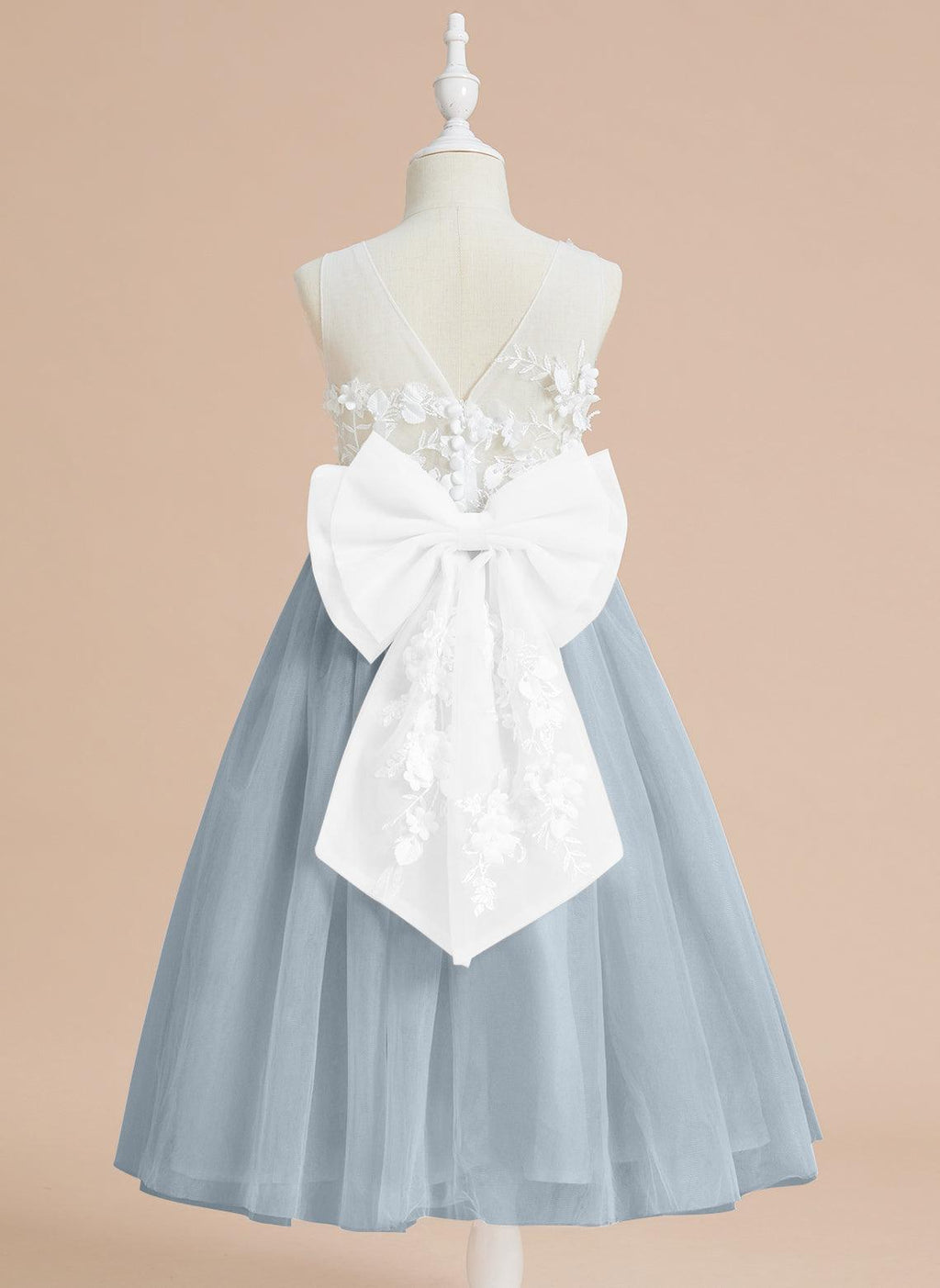 Vestido largo hasta la rodilla con encaje floral y lazo grande 