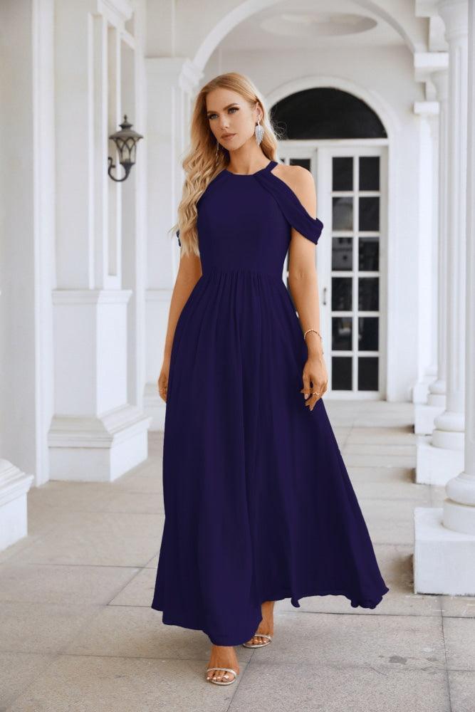 Ladies Chiffon Off Shoulder Swing Sleeve Front Slit Bridesmaid Evening Dress Wedding Party Evening Dress 28117-numbersea