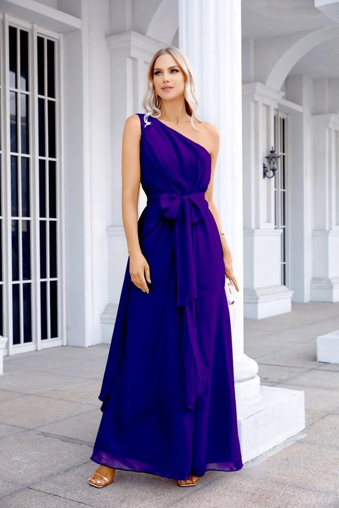 Ladies Chiffon One Shoulder Bridesmaid Evening Dress Wedding Party Evening Dress 28133-numbersea