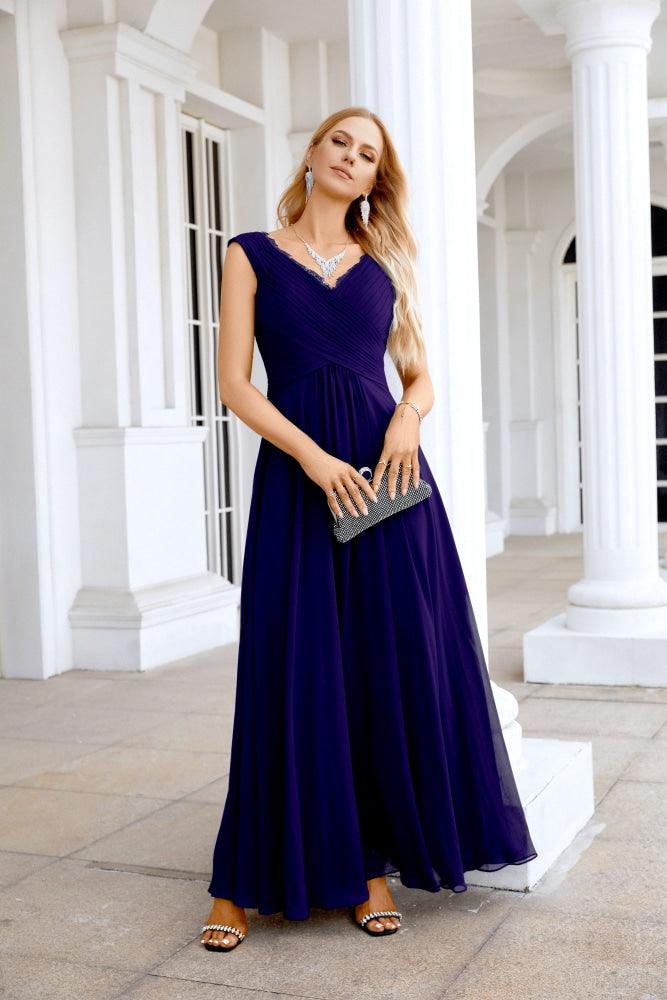 Ladies Chiffon V Neck Sleeveless Floor Length Bridesmaid Evening Dress Wedding Party Evening Dress 28126-numbersea