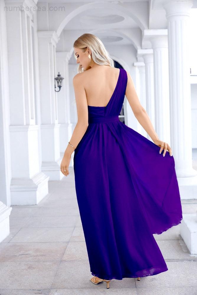Ladies Chiffon One Shoulder Bridesmaid Evening Dress Wedding Party Evening Dress 28133-numbersea