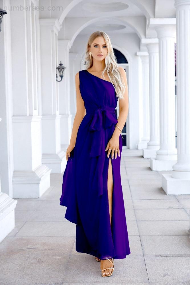 Ladies Chiffon One Shoulder Bridesmaid Evening Dress Wedding Party Evening Dress 28133-numbersea