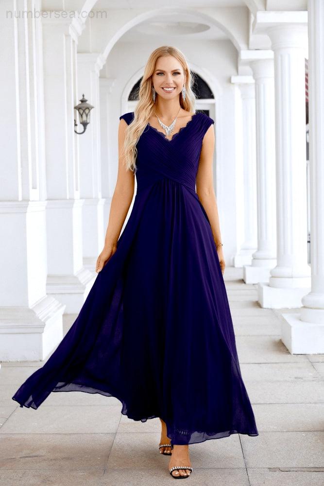Ladies Chiffon V Neck Sleeveless Floor Length Bridesmaid Evening Dress Wedding Party Evening Dress 28126-numbersea