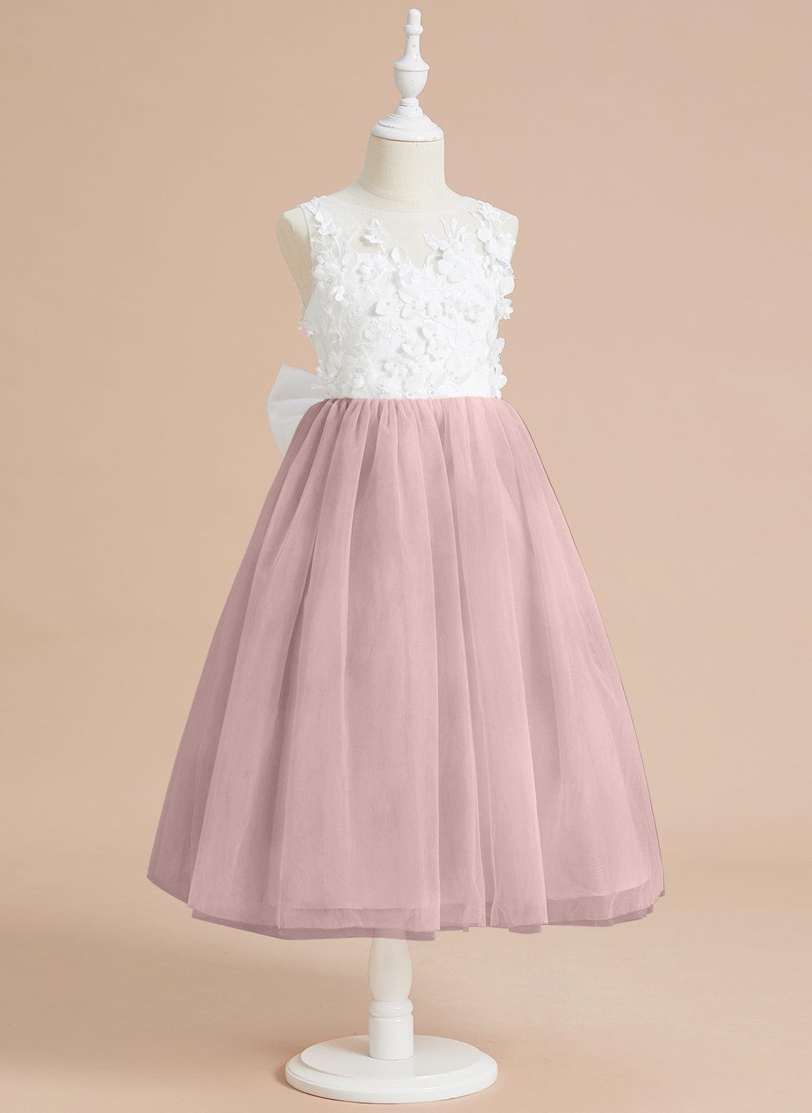Vestido largo hasta la rodilla con encaje floral y lazo grande 