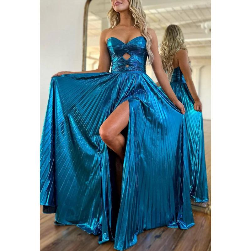 Vestido de noche para fiesta de graduación, sin mangas, corte A y abertura lateral con escote en forma de corazón 