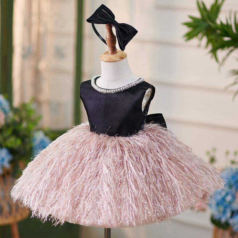 Vestido de satén hasta la rodilla para fiesta de primer cumpleaños de niña 
