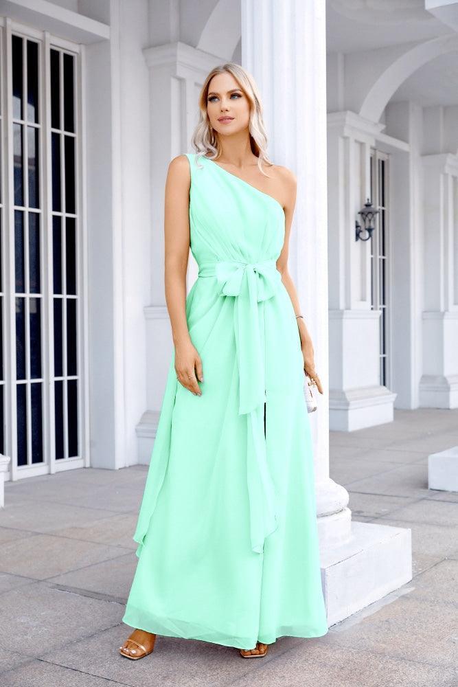 Ladies Chiffon One Shoulder Bridesmaid Evening Dress Wedding Party Evening Dress 28133-numbersea