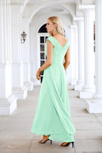 Ladies Chiffon V Neck Sleeveless Floor Length Bridesmaid Evening Dress Wedding Party Evening Dress 28126-numbersea