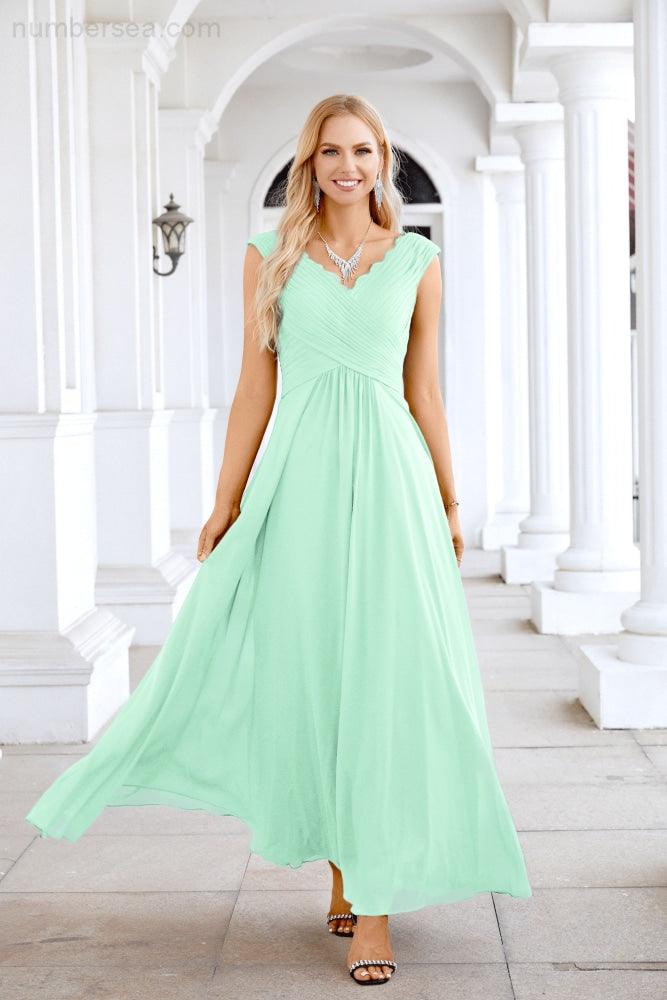 Ladies Chiffon V Neck Sleeveless Floor Length Bridesmaid Evening Dress Wedding Party Evening Dress 28126-numbersea