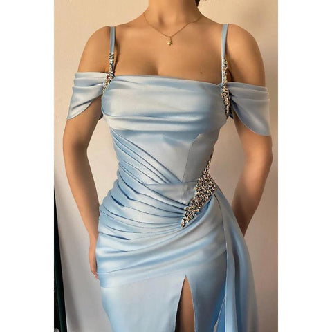 Sweetheart Sleeveless Sequined Ruched Satin A-Line Long Evening Dress