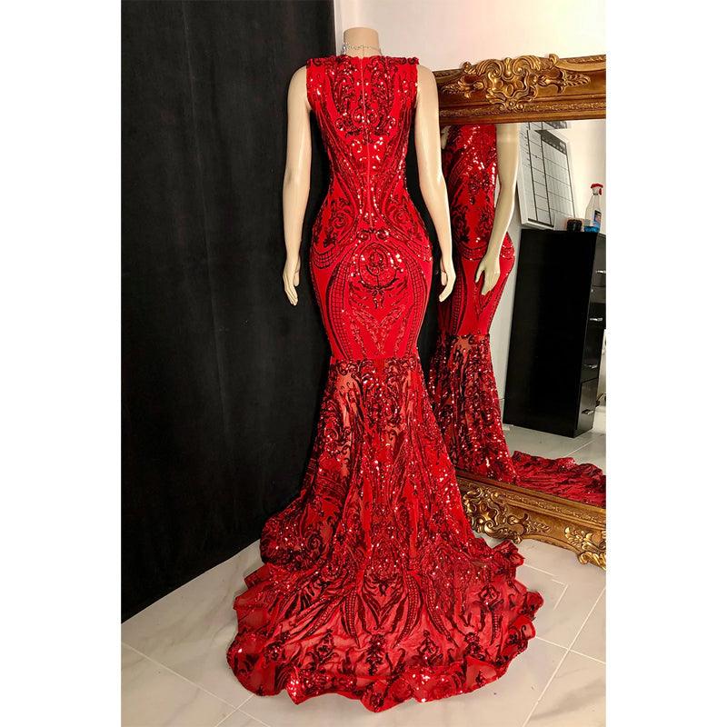 Sexy V-neck Sequins Appliques Mermaid Prom Dress Black Girl for Slay