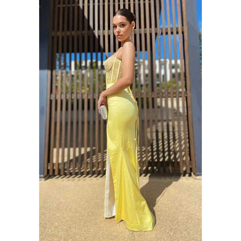 Sweetheart Spaghetti Straps Lace Sheer Long Prom Dress With Slit