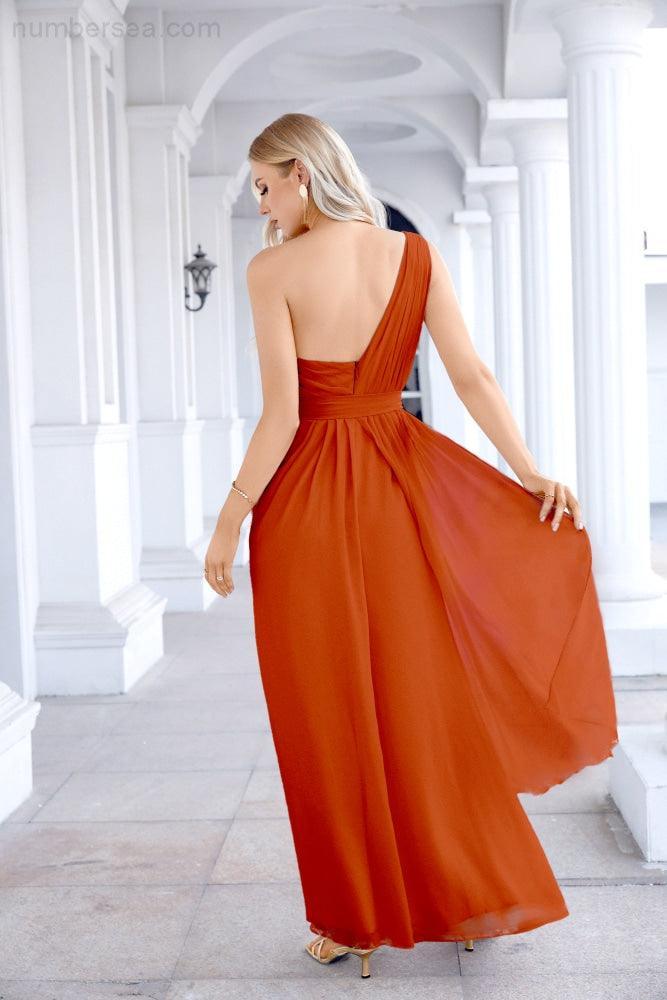 Ladies Chiffon One Shoulder Bridesmaid Evening Dress Wedding Party Evening Dress 28133-numbersea