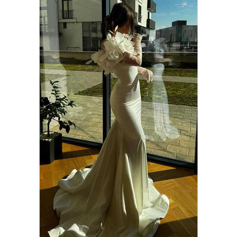Sweetheart Long Sleeve Floral Embellished Trumpet Party Prom Evening Dress