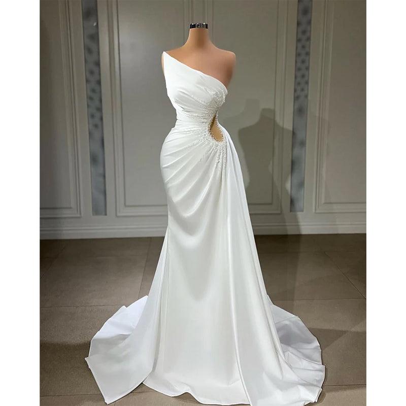 Schlichtes, elegantes, ärmelloses Ballkleid mit einer Schulter und Rüschen im Meerjungfrau-Stil