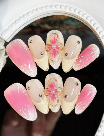 Uñas postizas de gel hechas a mano Summer Bliss, uñas postizas a presión