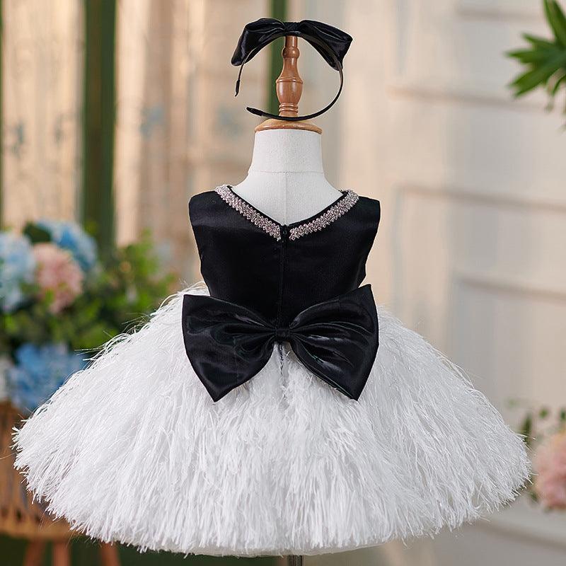 Vestido de satén hasta la rodilla para fiesta de primer cumpleaños de niña 
