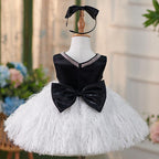 Vestido de satén hasta la rodilla para fiesta de primer cumpleaños de niña 