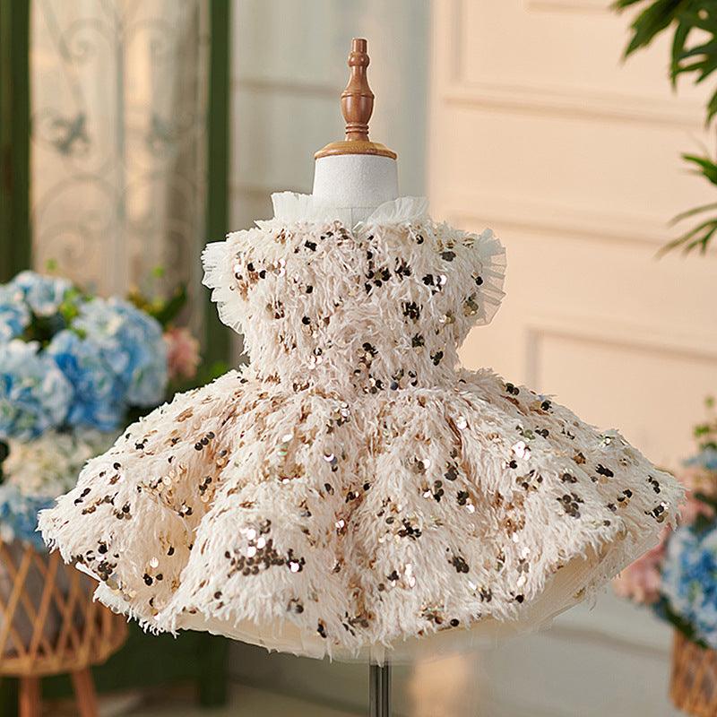 Knielanges Champagner Baby Mädchen Kleid 