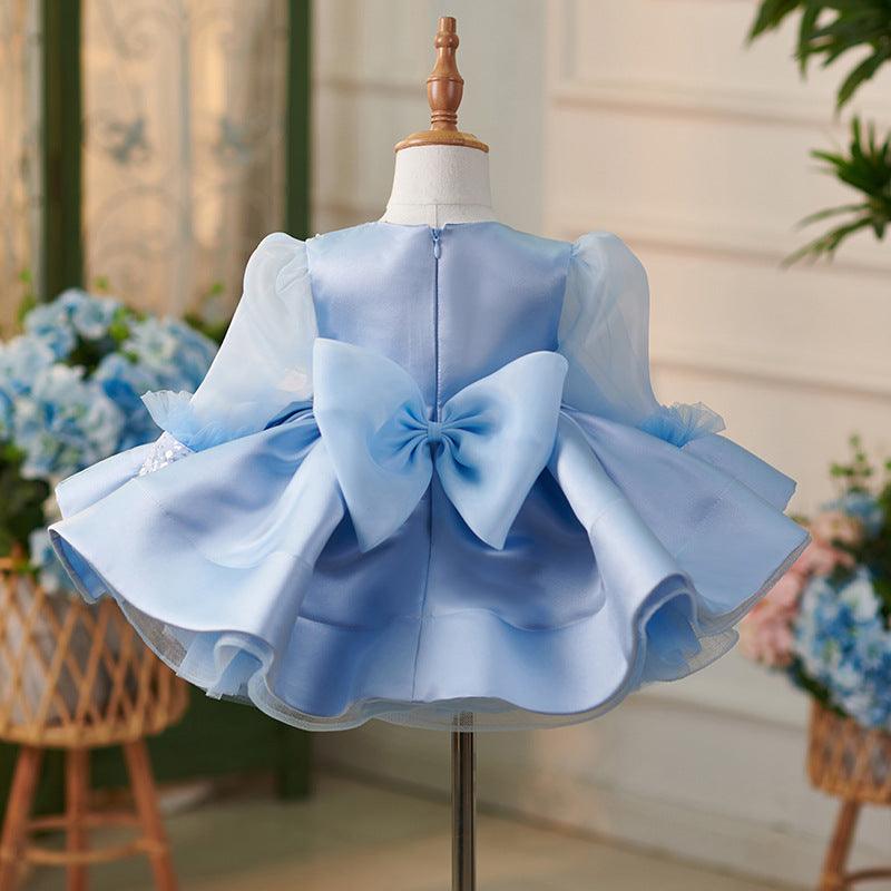 Knielanges blaues Organza-Kleid für Babymädchen 