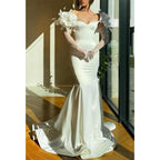 Sweetheart Long Sleeve Floral Embellished Trumpet Party Prom Evening Dress