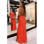 Vestido de fiesta de satén con tirantes finos, escote en V y abertura, sencillo e informal