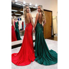 Vestido de fiesta de noche con escote en V, corte sirena, tirantes finos e informal, sencillo y elegante