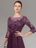 Sheath / Column Mother of the Bride Dress Wedding Guest Simple Elegant Jewel Neck Ankle Length Chiffon Lace 3/4 Length Sleeve with Pleats Sequin