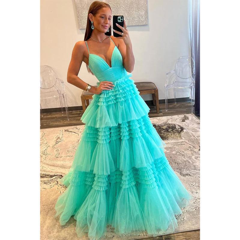 Glitzer A-Linie V-Ausschnitt Spaghettiträger Ballkleid Ballkleid Abendkleider 