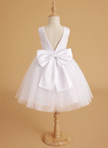 Vestido de niña de las flores sin mangas con encaje de tul hasta la rodilla 