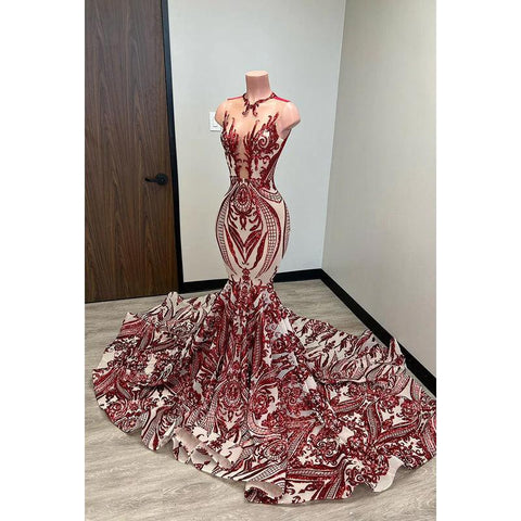 Trumpet/Mermaid V-Neck Lace Sequins Appliques Prom Evening Formal Dress