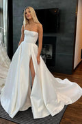 Brautkleider Trägerlos Satin mit Schlitz