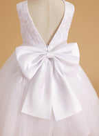 Sleeveless Lace Tulle Knee Length Flower Girl Dress